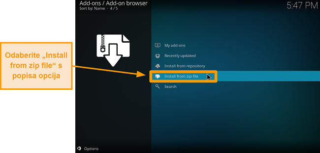 snimka zaslona kako instalirati kodi addon treće strane korak 14 kliknite instalacija iz zip datoteke