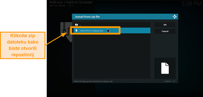 snimka zaslona kako instalirati kodi addon treće strane korak 16 kliknite zip datoteku da biste otvorili repo