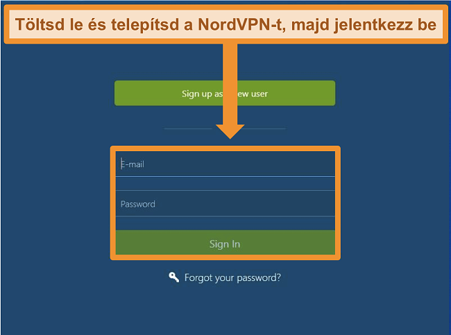 A NordVPN Windows alkalmazás bejelentkezési képernyőjének képernyőképe
