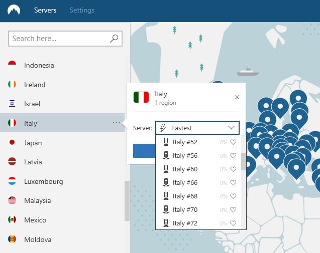 immagine dei server NordVPN in Italia