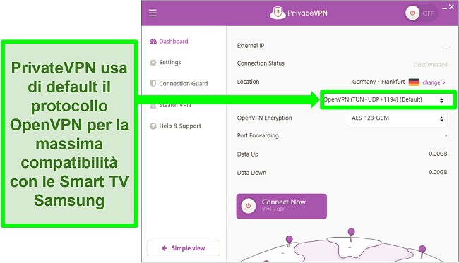 Screenshot di PrivateVPN su Samsung Smart TV