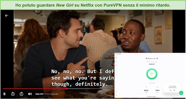 Screenshot di PureVPN che sblocca Netflix