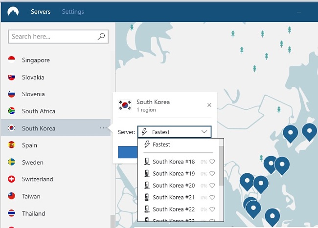 한국의 NordVPN 서버 이미지