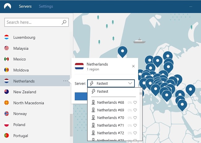 afbeelding van NordVPN-servers in Nederland