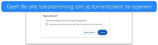 Schermafbeelding van melding om uTorrent-client te openen