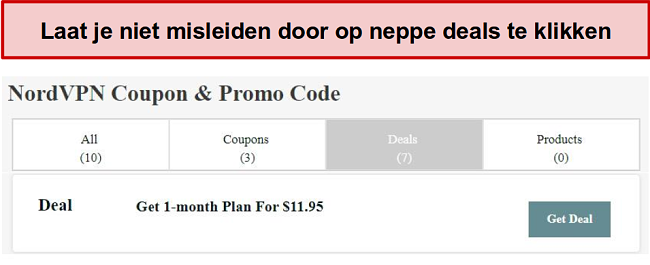 Een website met een nep NordVPN-kortingsdeal