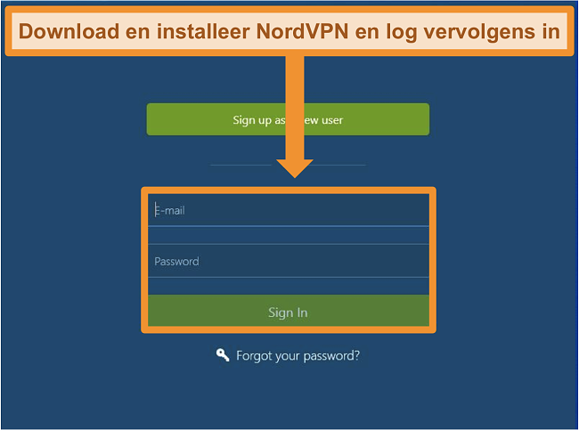 Screenshot van het inlogscherm op de NordVPN Windows-app