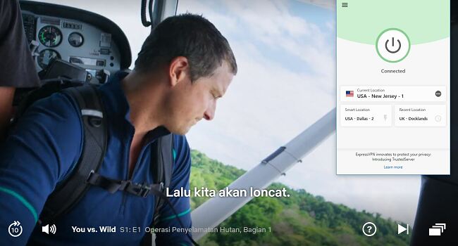 Tangkapan layar ExpressVPN berfungsi di Netflix