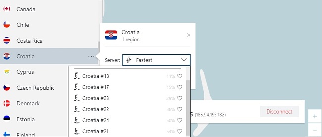 NordVPN birajte po hrvatskom gradu