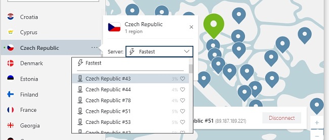 NordVPN zvolte podle českého města