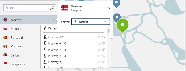 NordVPN velg av Norge by