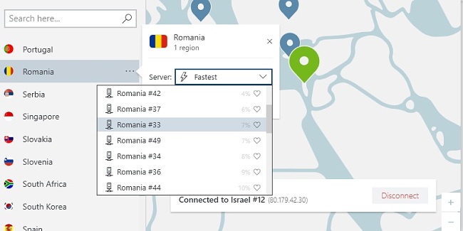 NordVPN alege după orașul România