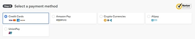 Screenshot van betalingsopties voor de verborgen deals van NordVPN