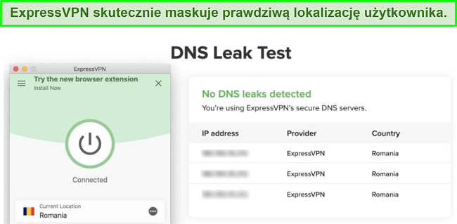 zrzut ekranu z udanym testem wycieku DNS przy użyciu ExpressVPN dla Kodi