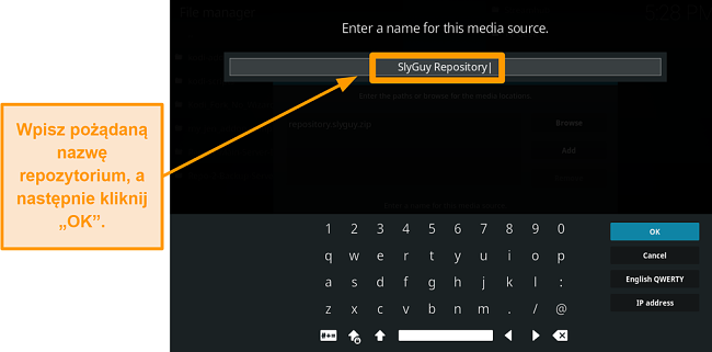 zrzut ekranu jak zainstalować dodatek Kodi innej firmy w kroku 10 Nazwa typu repozytorium