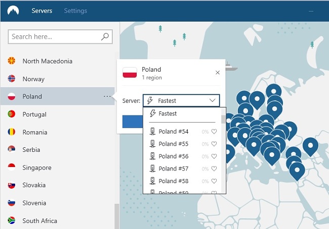 obraz serwerów NordVPN w Polsce