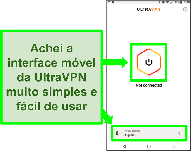 Captura de tela da IU do UltraVPN no Android