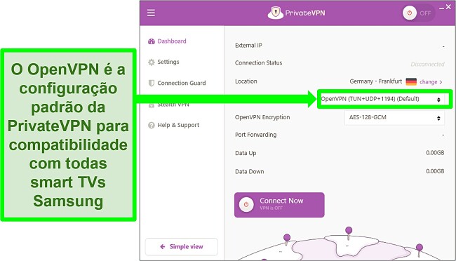 Captura de tela de PrivateVPN na Samsung Smart TV