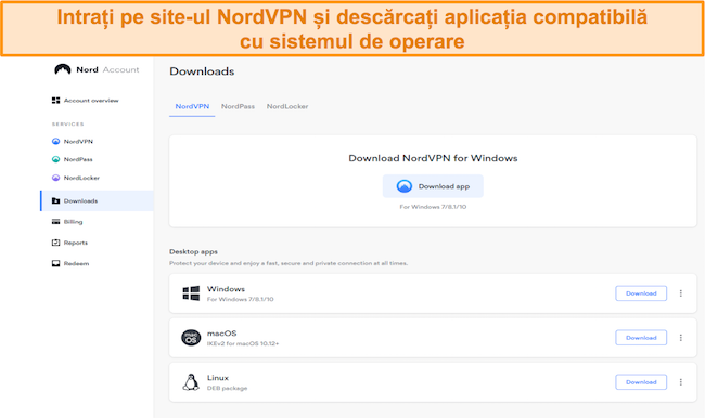 Vizitați site-ul web NordVPN pentru a descărca aplicația pentru sistemul de operare