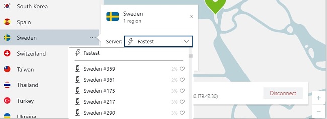 bild av NordVPN-servrar i Sverige