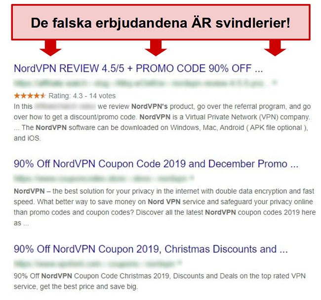 Googles resultat visar falska NordVPN-rabatter