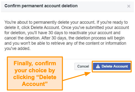 Screenshot of confirming account deletion