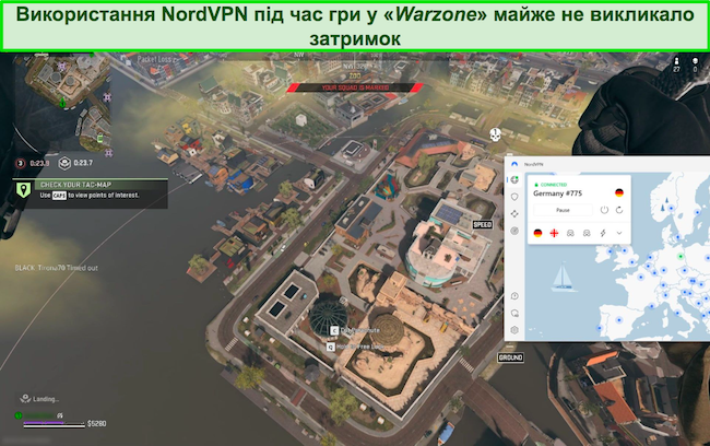 Гра в Call of Duty: Warzone під час підключення до німецького сервера NordVPN