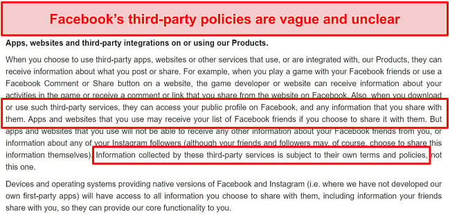 Screenshot of Facebook's third-party policies.