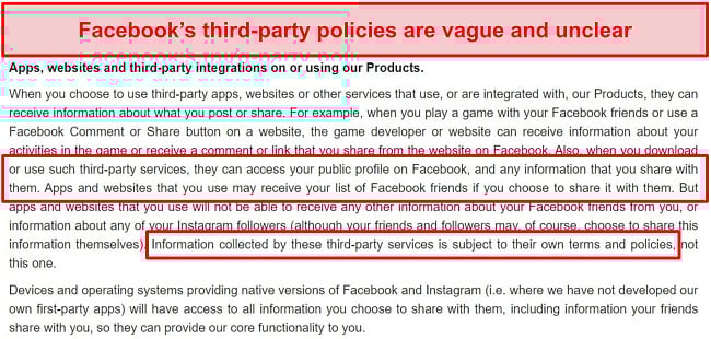 Screenshot of Facebook's third-party policies.