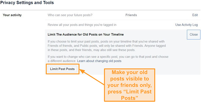 Screenshot of limiting past posts on Facebook