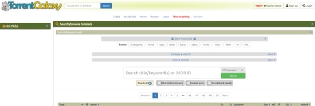 image of TorrentGalaxy search functions