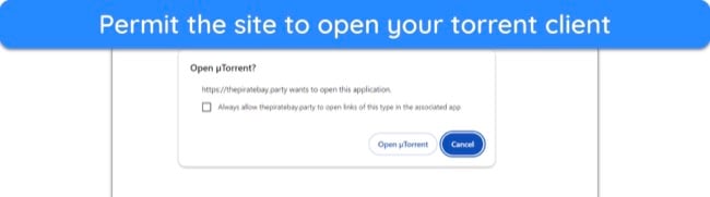 Screenshot of notification to open uTorrent client