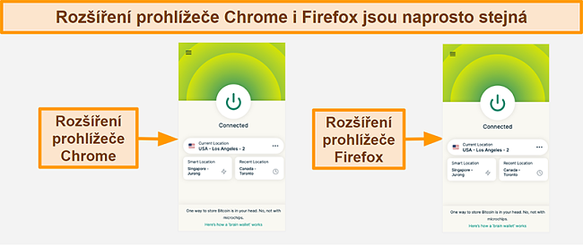 Screenshot z rozšíření prohlížeče ExpressVPN pro Google Chrome a Mozilla Firefox