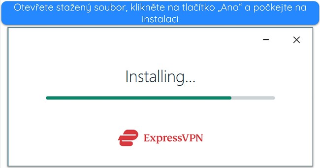 Snímek obrazovky zobrazující okno instalace ExpressVPN