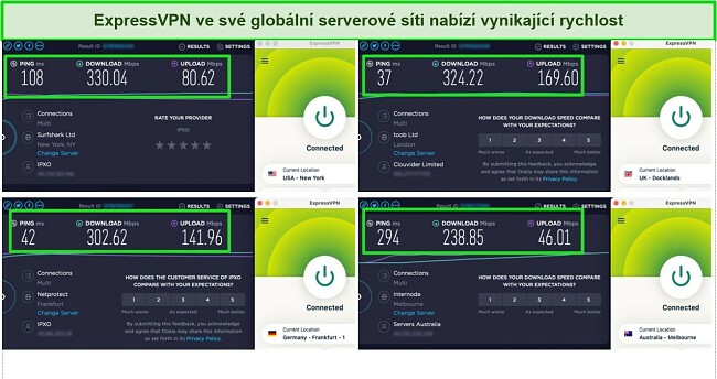 Screenshot ExpressVPN nové testy rychlosti