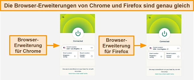 Screenshot der Browser-Erweiterung des ExpressVPN für Google Chrome und Mozilla Firefox