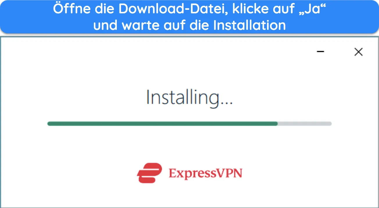Bild des Installationsbildschirms von ExpressVPN unter Windows.