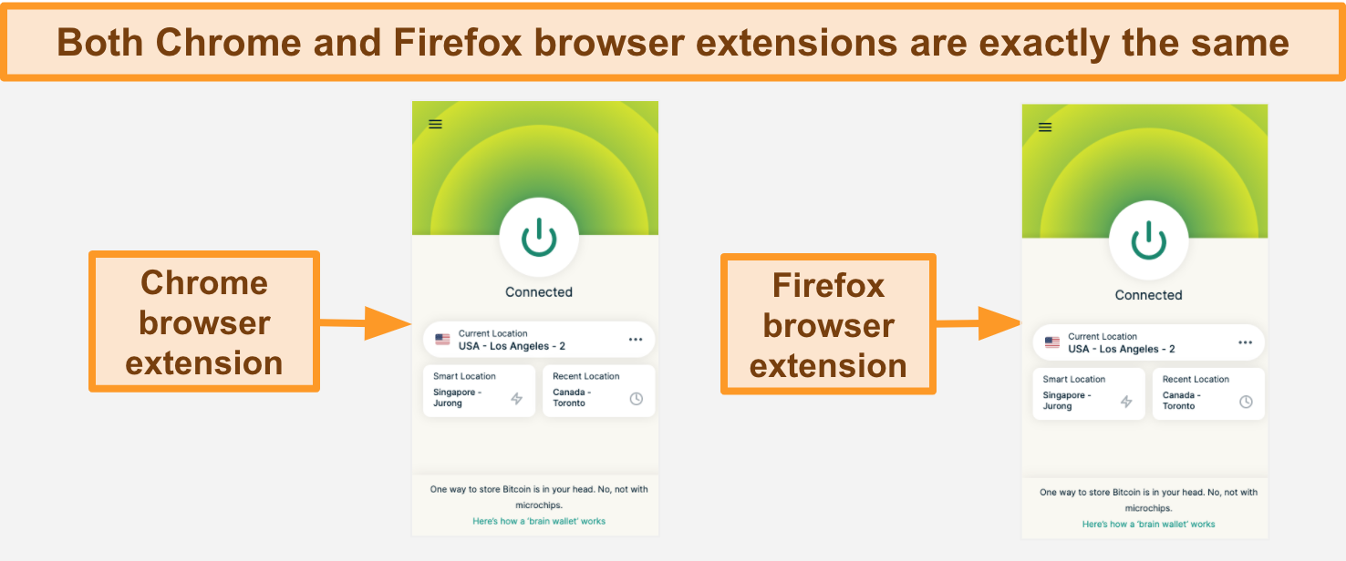 Screenshot of the ExpressVPN's browser extension for Google Chrome and Mozilla Firefox