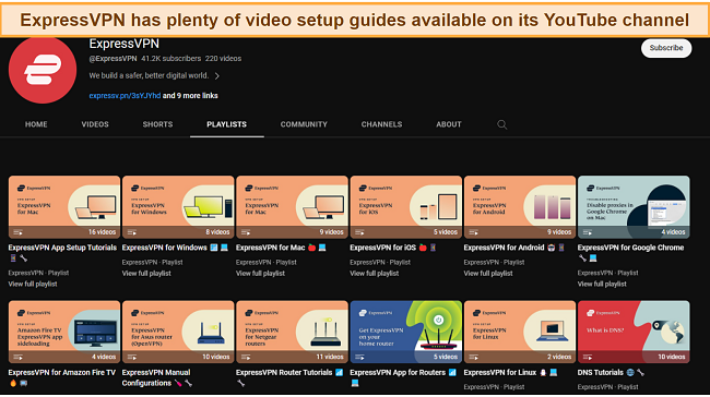  Screenshot of ExpressVPNs YouTube page showing all setup guides and video tutorials