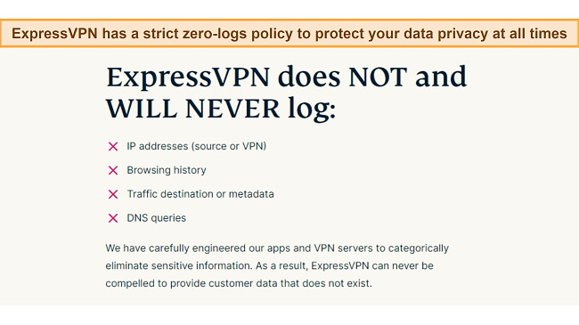 Screenshot showing preview of expressvpn nologs policy