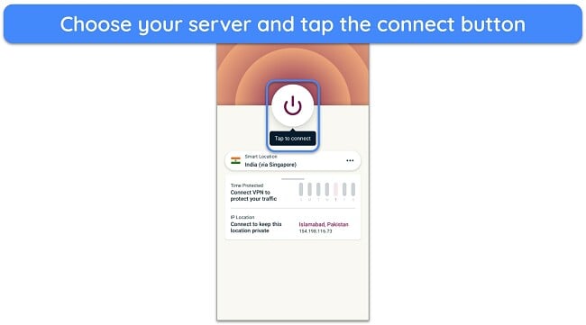 Screenshot showing how to connect to ExpressVPN on Android