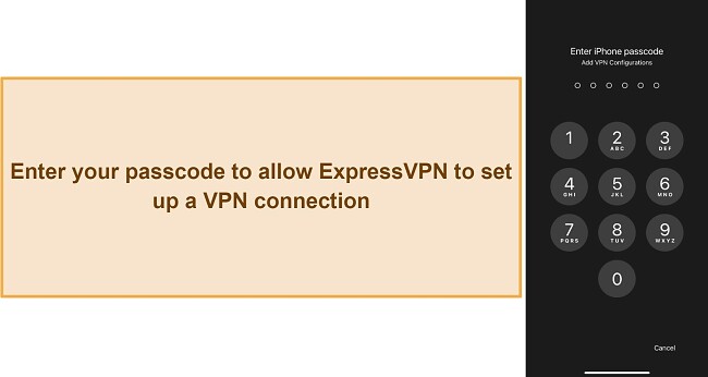 Screenshot showing how to allow ExpressVPN to set up a VPN connection