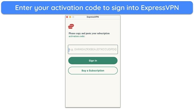 Screenshot showing how to activate ExpressVPN on macOS