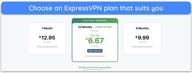 Screenshot showing how to choose your ExpressVPN plan