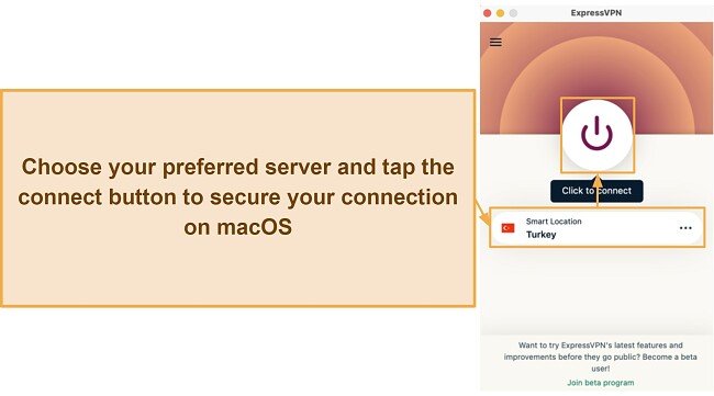 Screenshot showing how to connect to ExpressVPN on macOS
