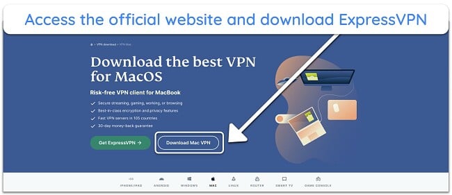 Screenshot how to download ExpressVPN's macOS setup