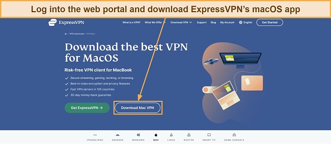 Screenshot how to download ExpressVPN's macOS setup