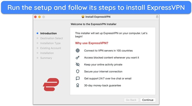 Screenshot showing how to install ExpressVPN on macOS