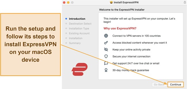 Screenshot showing how to install ExpressVPn on macOS