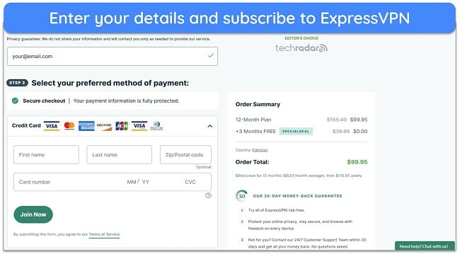 Screenshot showing how to subscribe to your chosen ExpressVPN plan